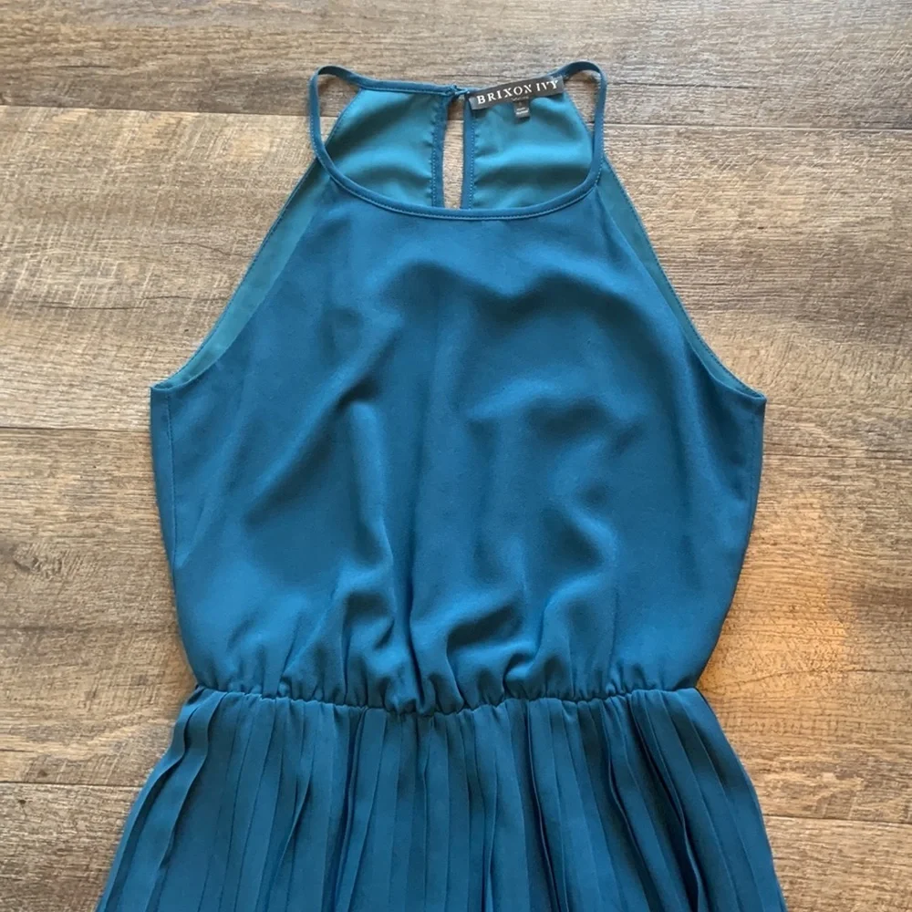 Brixton Ivy Pleated‎ Mini Dress Dark Teal High Neck